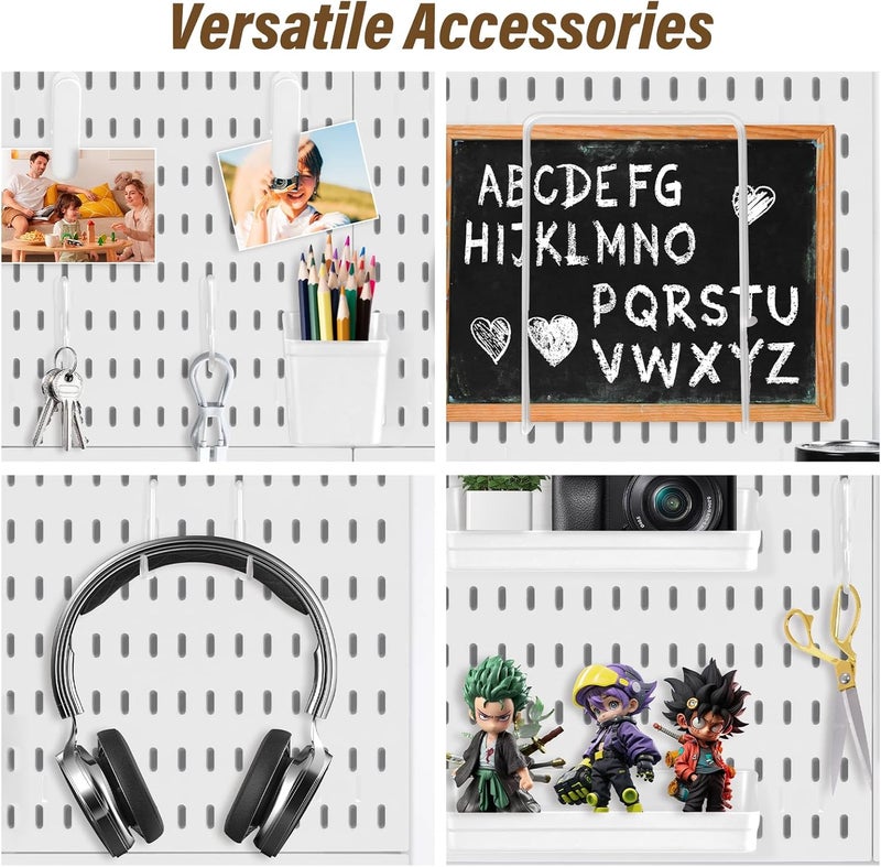 AKTOP Peg Board Wall Organizer 4-Pack – 12"x12" White Pegboard Combination Kit with 13 Accessories for Wall, Plastic Peg Board Panels for Home, Office, Garage Tool Storage & Craft Room - Image 5